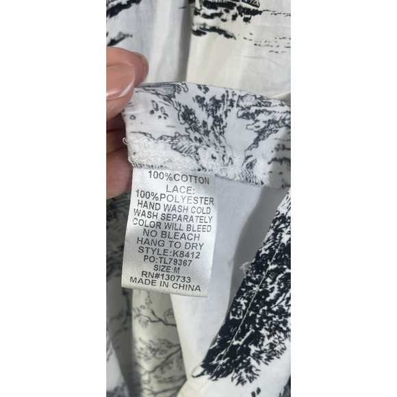 Umgee Toile Tiered Midi Dress Black White French Country Ric Rac Trim Medium New - Picture 11 of 12